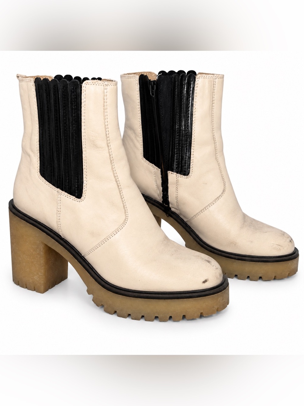 Free people Cream Leather Heel Chelsea Boots with Black Elastic Panels
